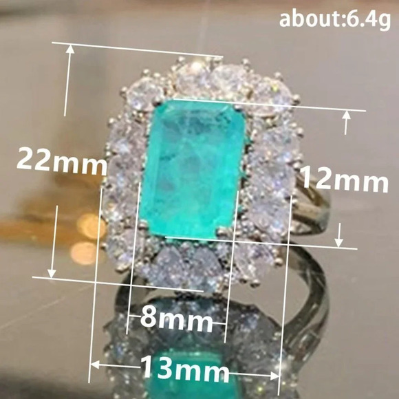 🍂  925 Silver Exclusive Blue Emerald Cut Cubic Zirconia Ring, FB16FA1064 - Picture 6 of 6